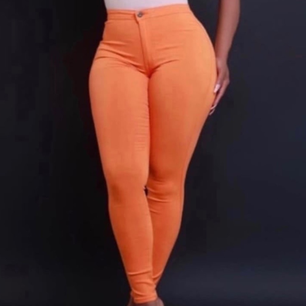 Boutique | Orange Stretchy High Waist Jeans
